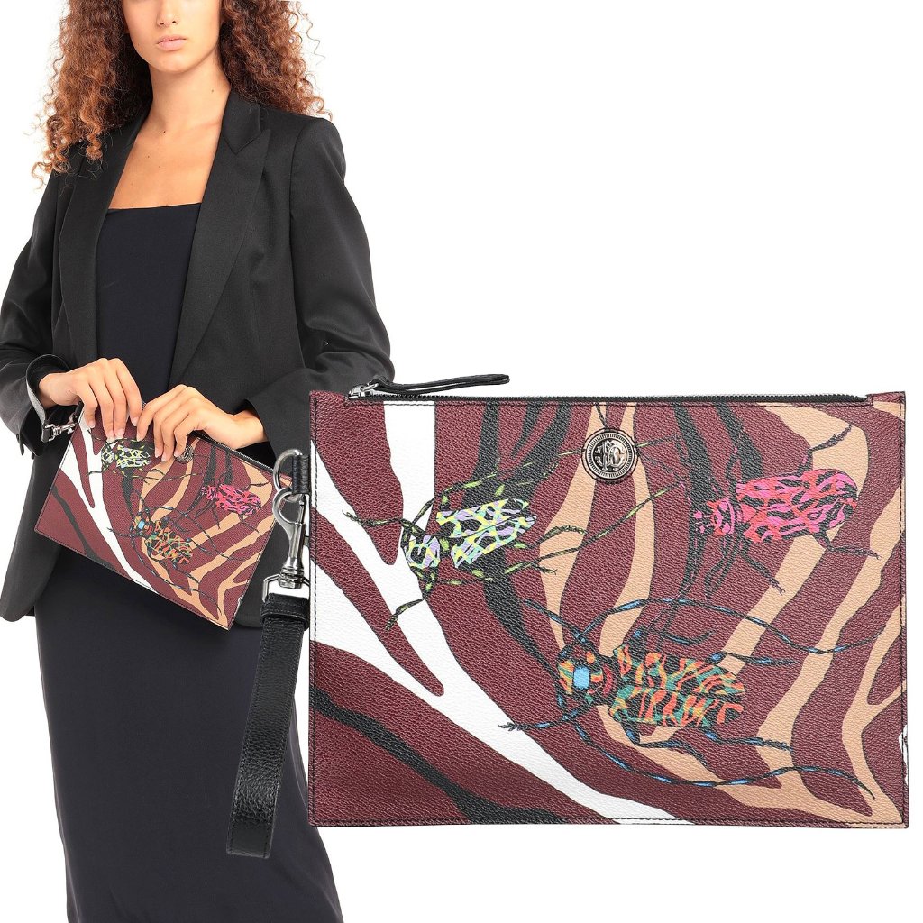 Roberto Cavalli Bag Heritage Zebra Beetle Print Zip Pouch Eco Leather